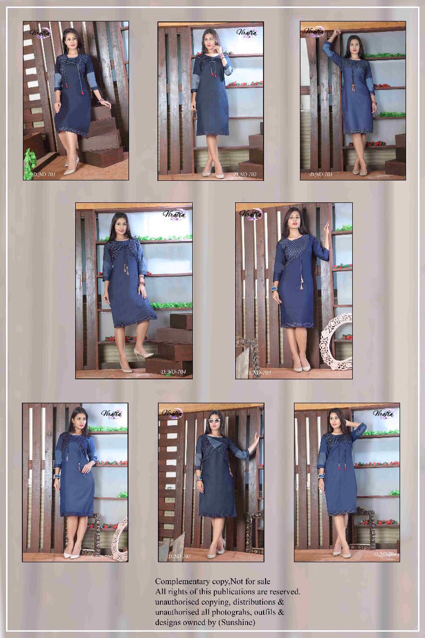 Fashion Vol-3 By Viratra Tex 701 To 708 Series Beautiful Stylish Colorful Fancy Casual Wear & Ready To Wear Denim Wash Kurtis At Wholesale Price