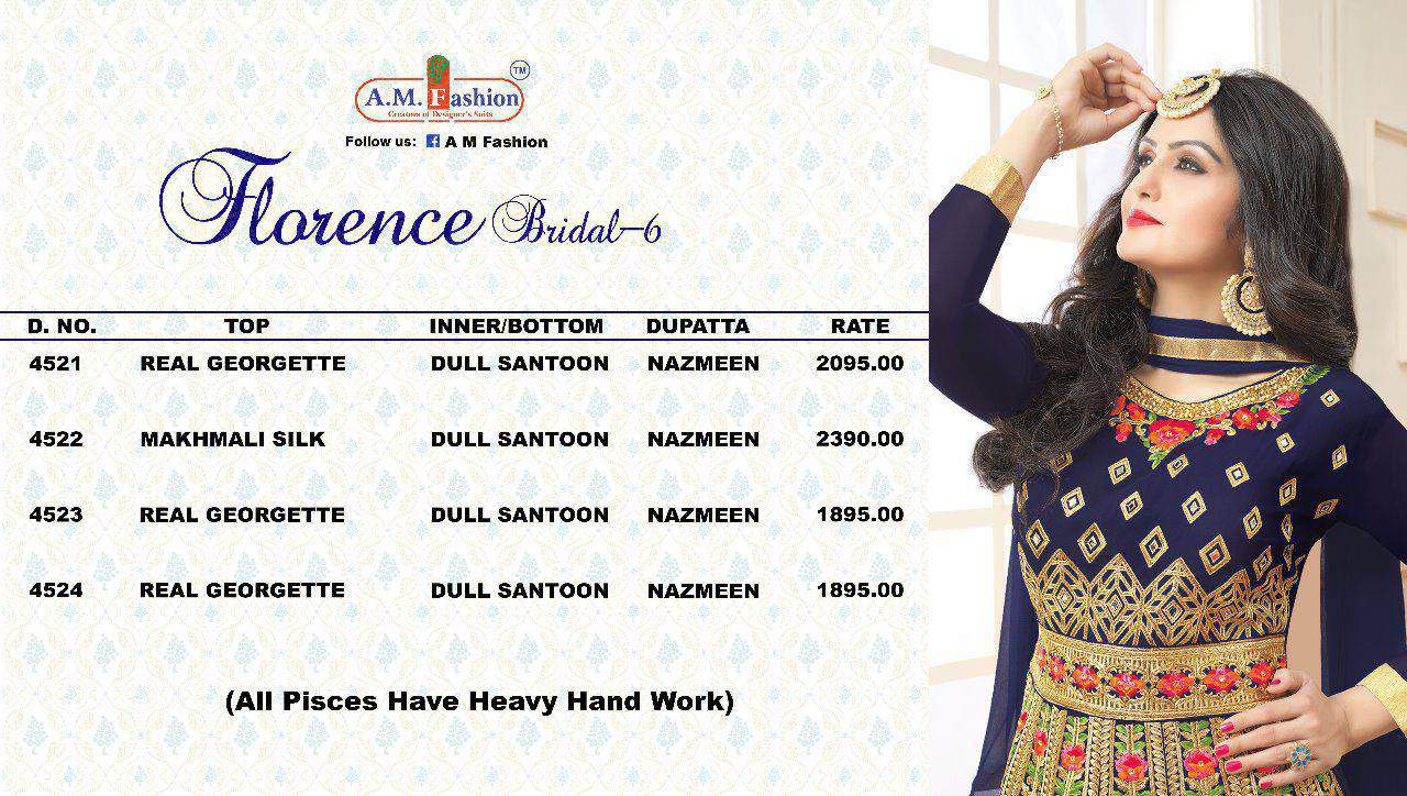 Florence Bridal Vol-6 By A.m.fashion 4521 To 4524 Series Designer Beautiful Colorful Wedding Collection Party Wear & Occasional Wear Faux Georgette/ Silk Dresses At Wholesale Price
