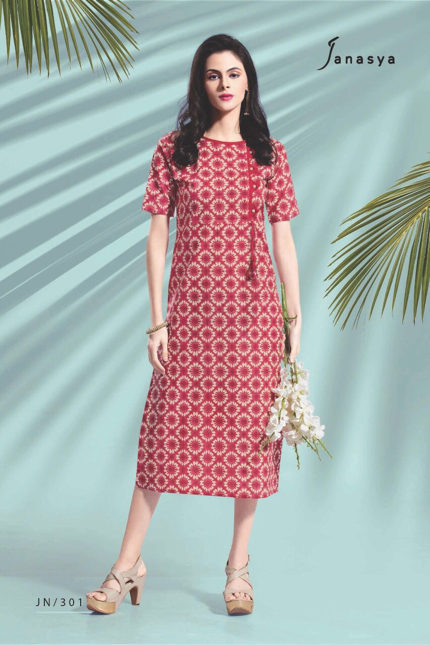 Flowers By Janasya 301 To 310 Series Stylish Fancy Beautiful Colorful Party Wear & Ethnic Wear Jaipuri Cotton Printed Kurtis At Wholesale Price