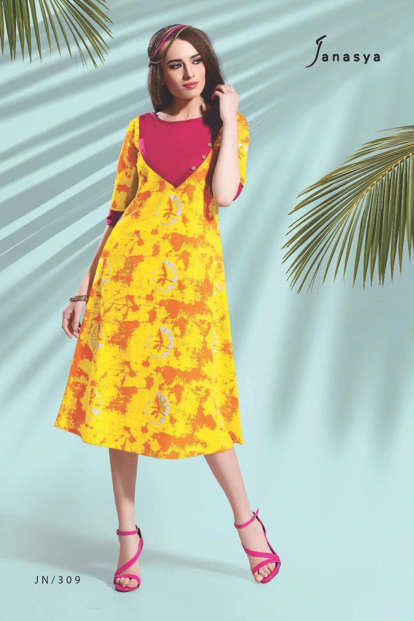 Flowers By Janasya 301 To 310 Series Stylish Fancy Beautiful Colorful Party Wear & Ethnic Wear Jaipuri Cotton Printed Kurtis At Wholesale Price