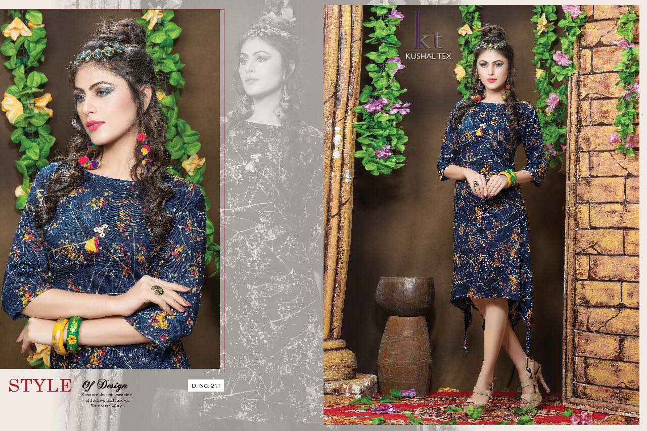 Frepic By Kushal Tex 207 To 217 Series Beautiful Stylish Colorful Fancy Casual Wear & Ethnic Wear Heavy Rayon Printed Kurtis At Wholesale Price