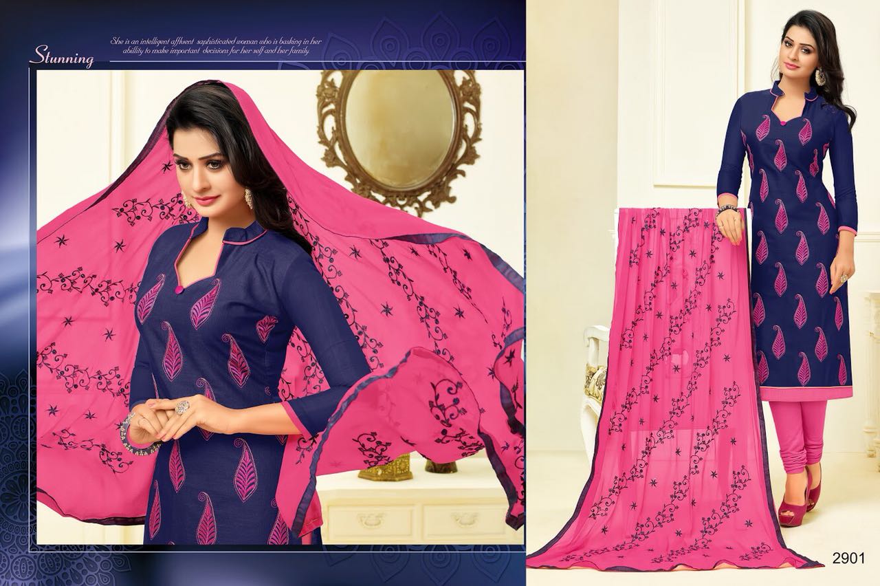 Fusion By Rr Fashion 2901 To 2912 Series Indian Beautiful Colorful Fancy Ethnic Wear Embroidered Suits & Party Wear Cotton Slub Dresses At Wholesale Price