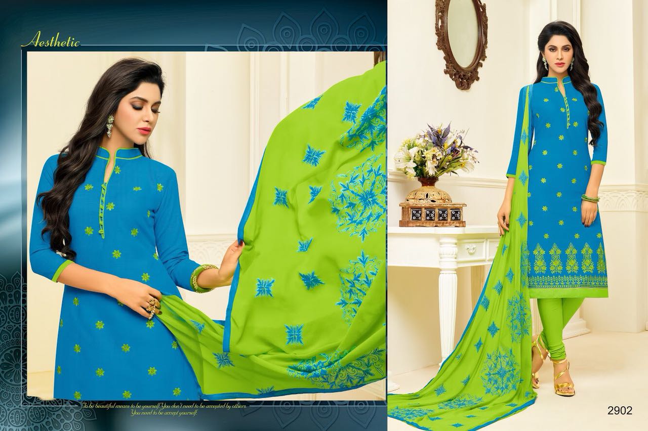 Fusion By Rr Fashion 2901 To 2912 Series Indian Beautiful Colorful Fancy Ethnic Wear Embroidered Suits & Party Wear Cotton Slub Dresses At Wholesale Price