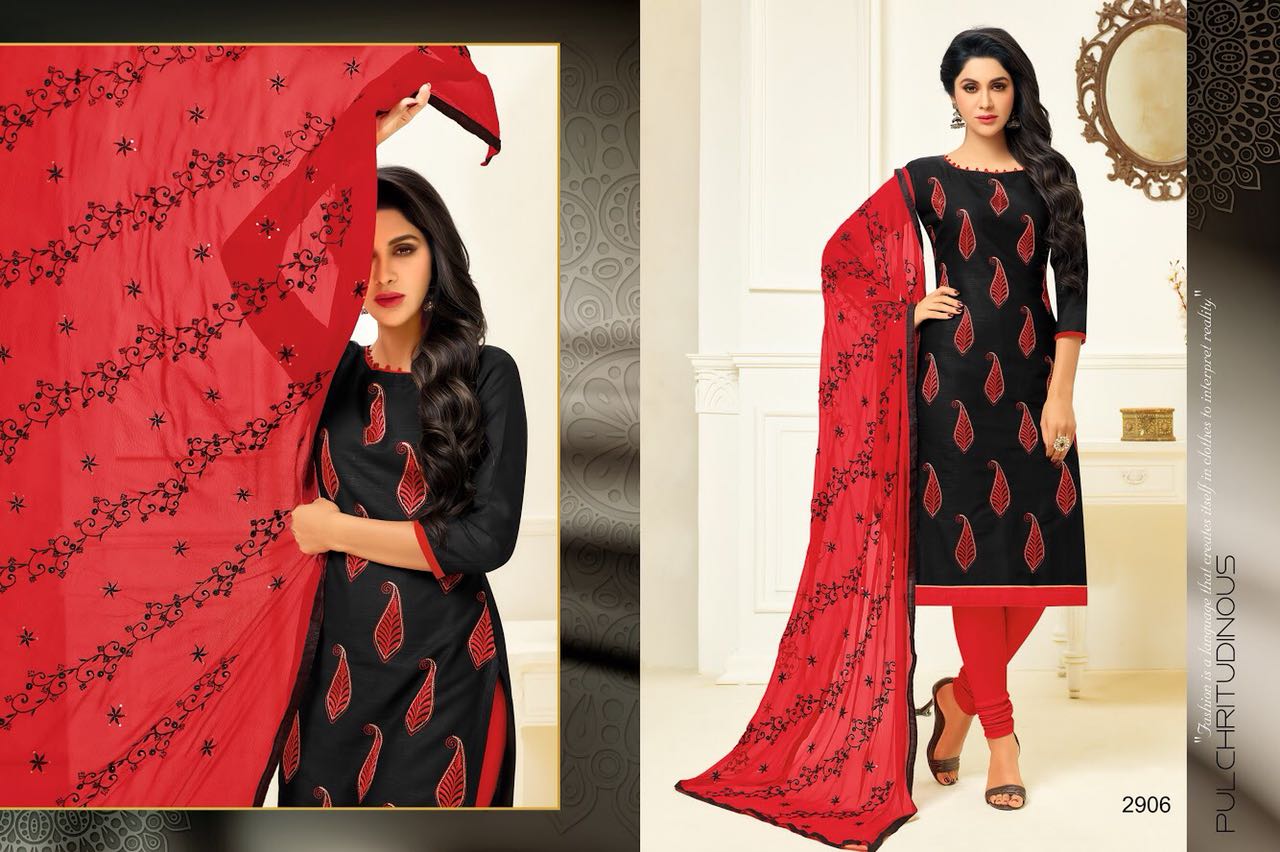 Fusion By Rr Fashion 2901 To 2912 Series Indian Beautiful Colorful Fancy Ethnic Wear Embroidered Suits & Party Wear Cotton Slub Dresses At Wholesale Price