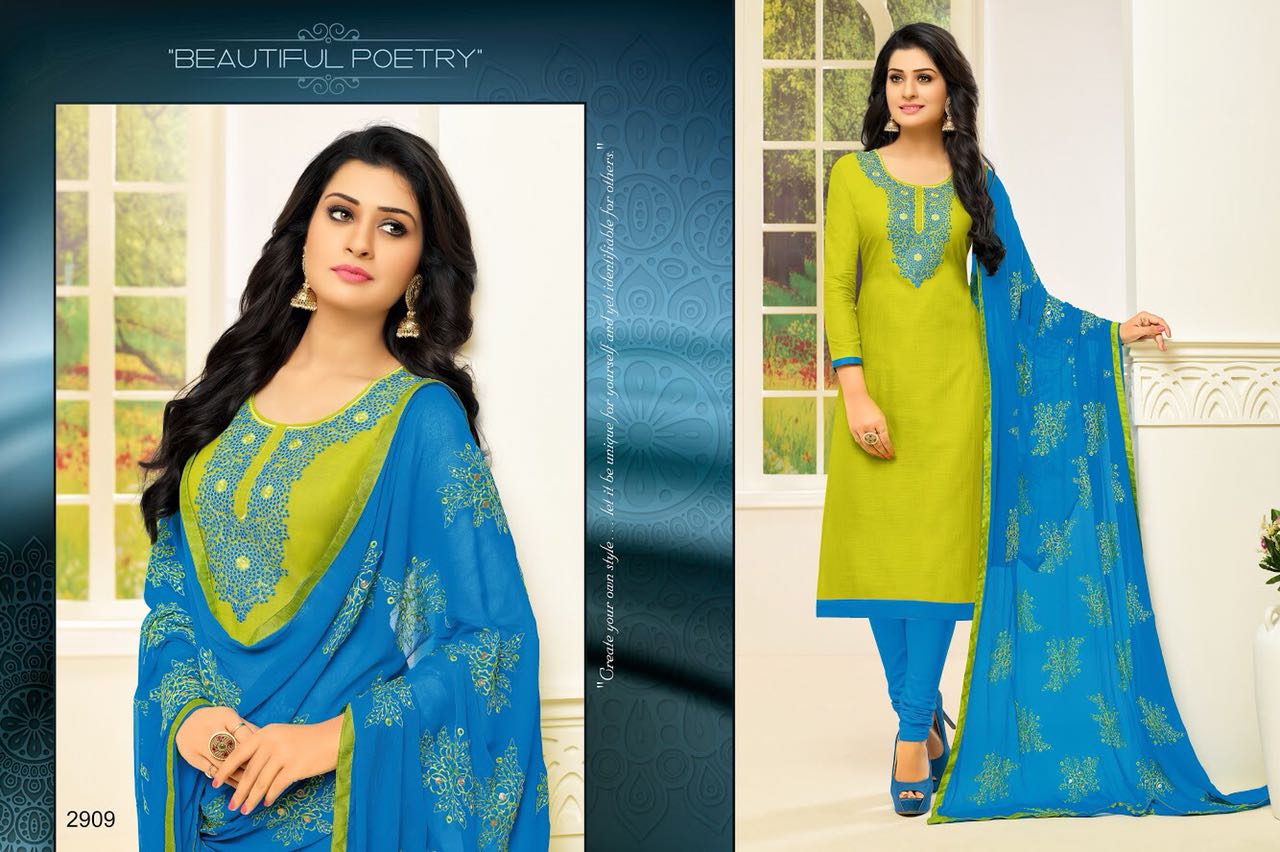 Fusion By Rr Fashion 2901 To 2912 Series Indian Beautiful Colorful Fancy Ethnic Wear Embroidered Suits & Party Wear Cotton Slub Dresses At Wholesale Price