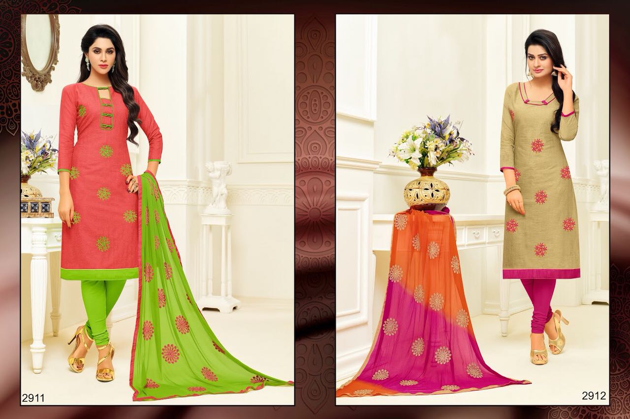 Fusion By Rr Fashion 2901 To 2912 Series Indian Beautiful Colorful Fancy Ethnic Wear Embroidered Suits & Party Wear Cotton Slub Dresses At Wholesale Price