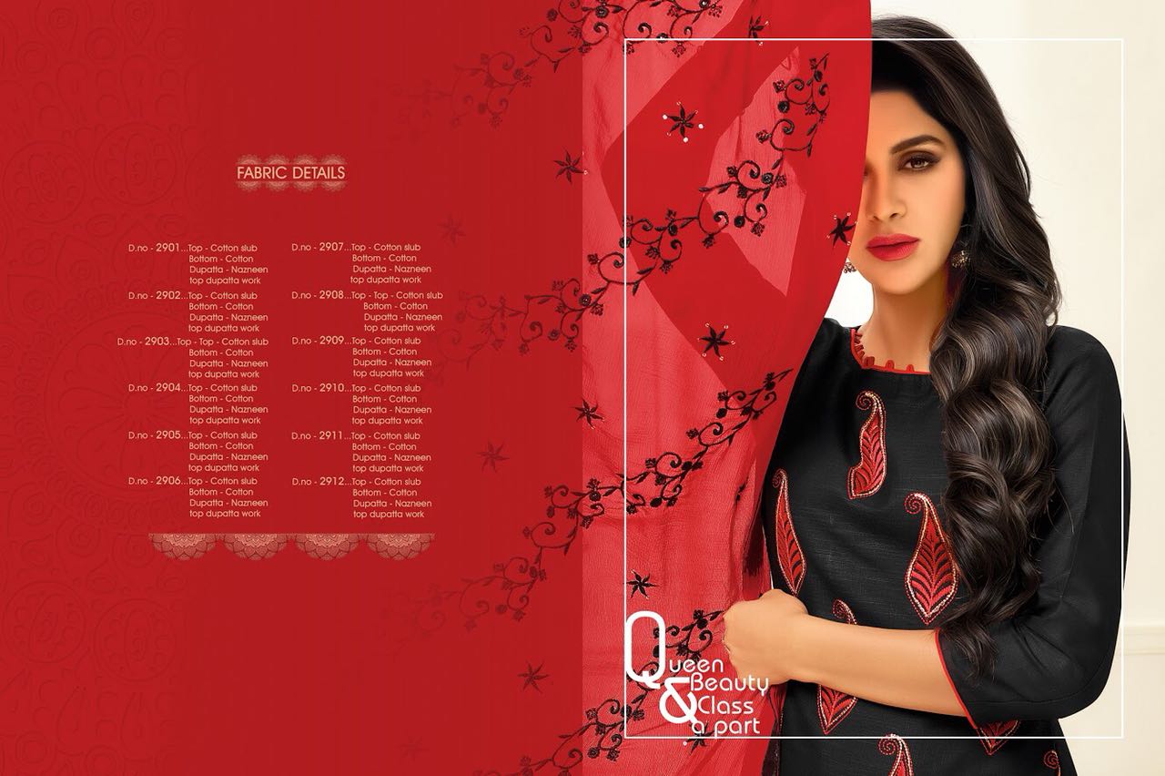 Fusion By Rr Fashion 2901 To 2912 Series Indian Beautiful Colorful Fancy Ethnic Wear Embroidered Suits & Party Wear Cotton Slub Dresses At Wholesale Price