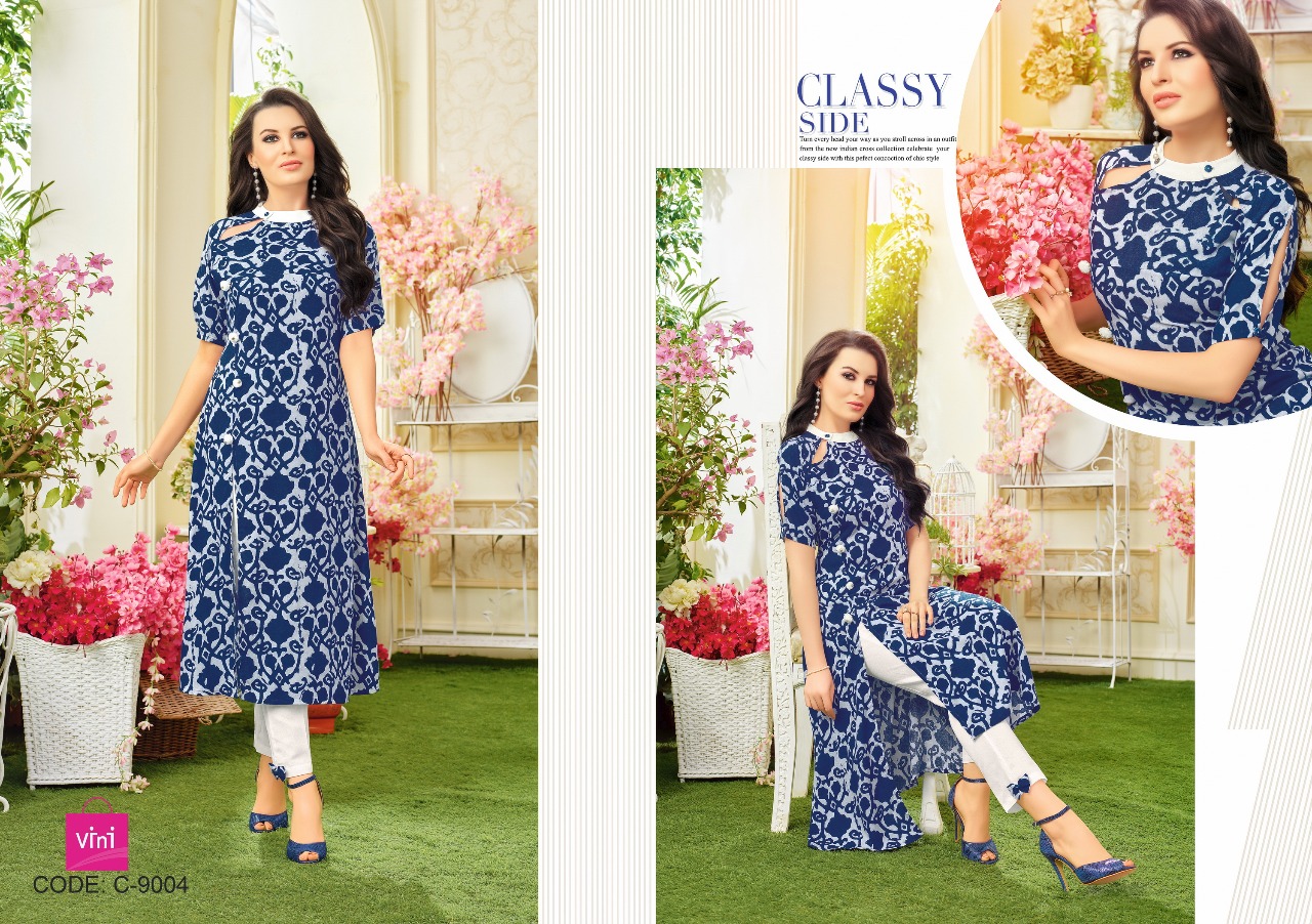 Gratel By Vini 9001 To 9011 Series Designer Stylish Colorful Fancy Beautiful Party Wear & Ethnic Wear Cotton & Rayon Printed Kurtis At Wholesale Price