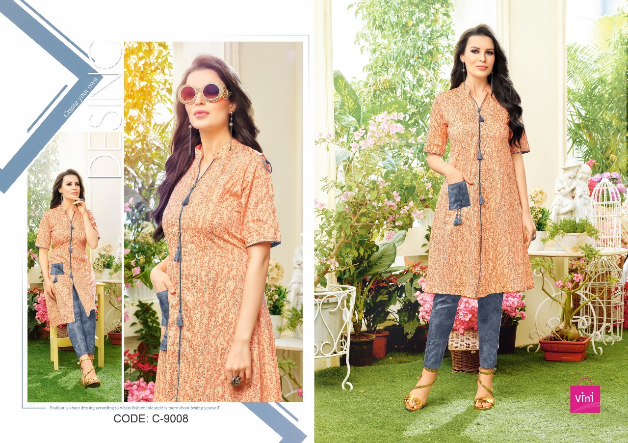 Gratel By Vini 9001 To 9011 Series Designer Stylish Colorful Fancy Beautiful Party Wear & Ethnic Wear Cotton & Rayon Printed Kurtis At Wholesale Price