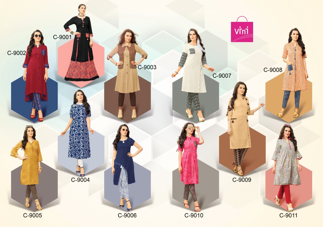 Gratel By Vini 9001 To 9011 Series Designer Stylish Colorful Fancy Beautiful Party Wear & Ethnic Wear Cotton & Rayon Printed Kurtis At Wholesale Price