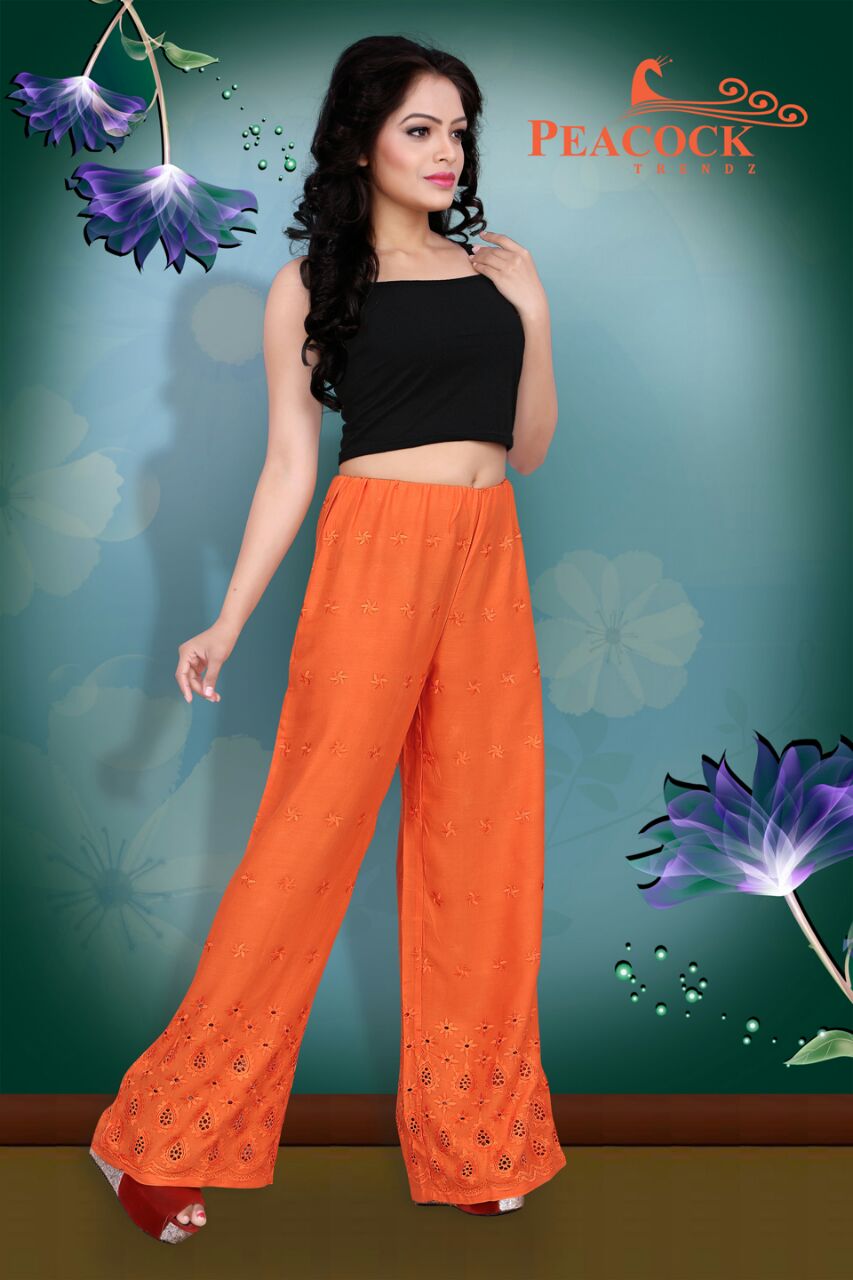 Hakoba Palazzo By Peacock Trendz Stylish Beautiful Colorful Casual Wear & Ready To Wear Fancy Heavy Rayon Palazzos At Wholesale Price