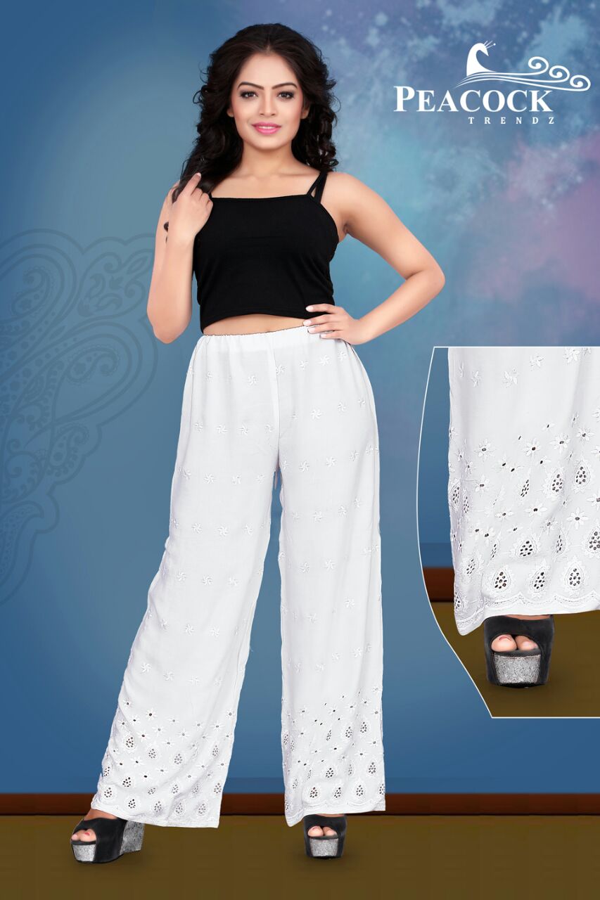 Hakoba Palazzo By Peacock Trendz Stylish Beautiful Colorful Casual Wear & Ready To Wear Fancy Heavy Rayon Palazzos At Wholesale Price