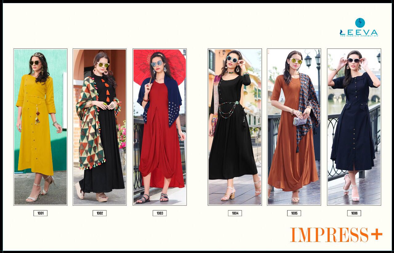 Impress+ By Leeva 1001 To 1006 Series Designer Stylish Colorful Fancy Beautiful Casual Wear & Ethnic Wear Flex Cotton & Rayon Kurtis At Wholesale Price