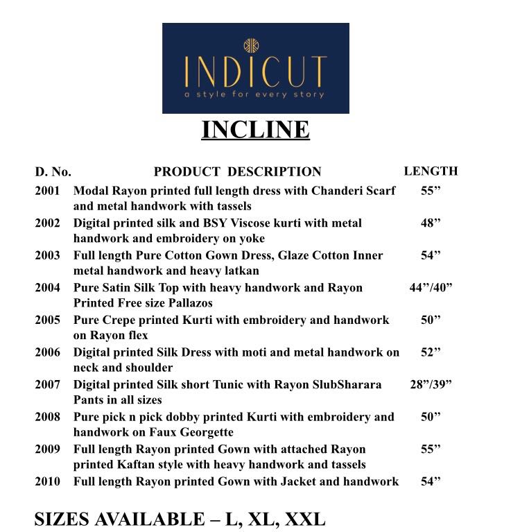 Incline By Indicut 2001 To 2010 Series Beautiful Colorful Stylish Fancy Party Wear & Ethnic Wear Rayon/ Cotton/ Silk Printed Kurtis At Wholesale Price