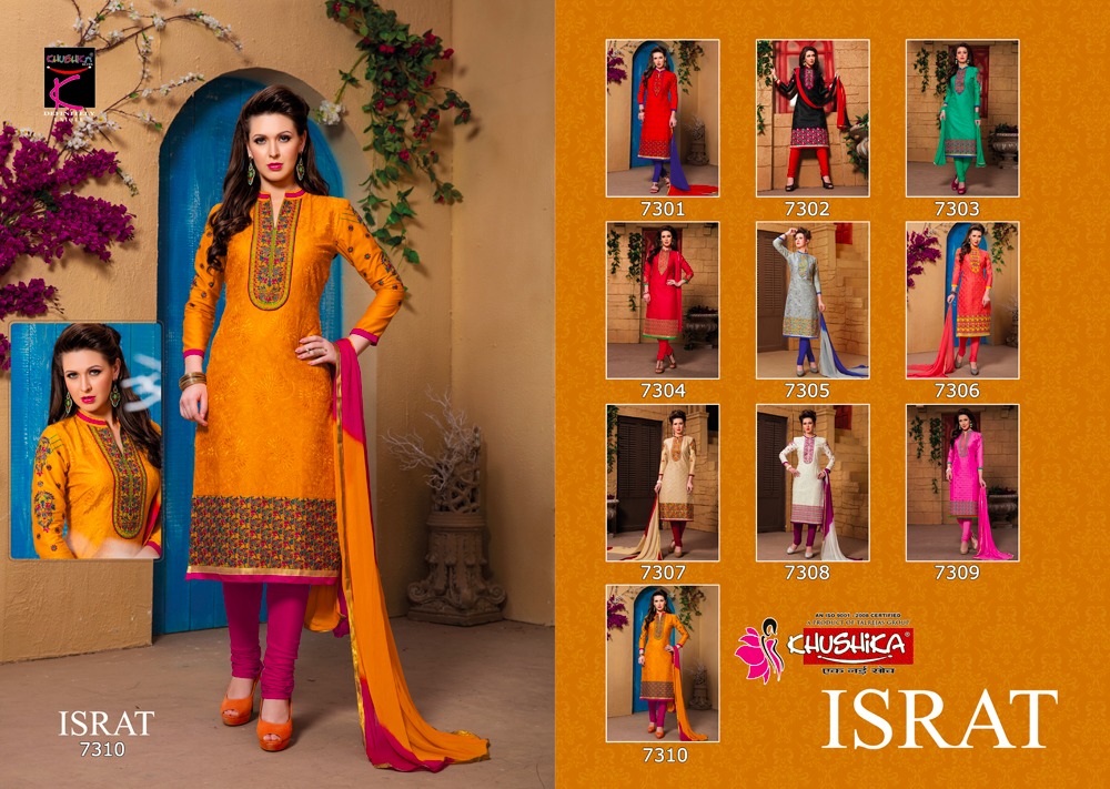 Israt By Khushika 7301 To 7310 Series Designer Pakistani Suits Beautiful Fancy Colorful Party Wear & Ethnic Wear Glace Cotton Dresses At Wholesale Price