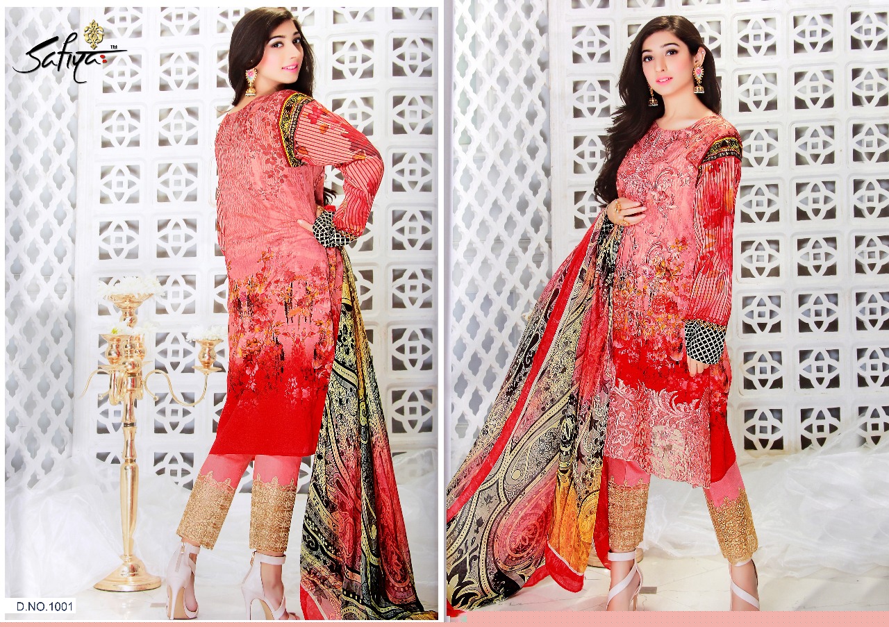 Jazmin By Safiya Collection 1001 To 1006 Series Beautiful Pakistani Suits Designer Colorful Stylish Fancy Embroidered Casual Wear Party Wear & Occasional Wear Glace Satin Cotton Printed Dresses At Wholesale Price