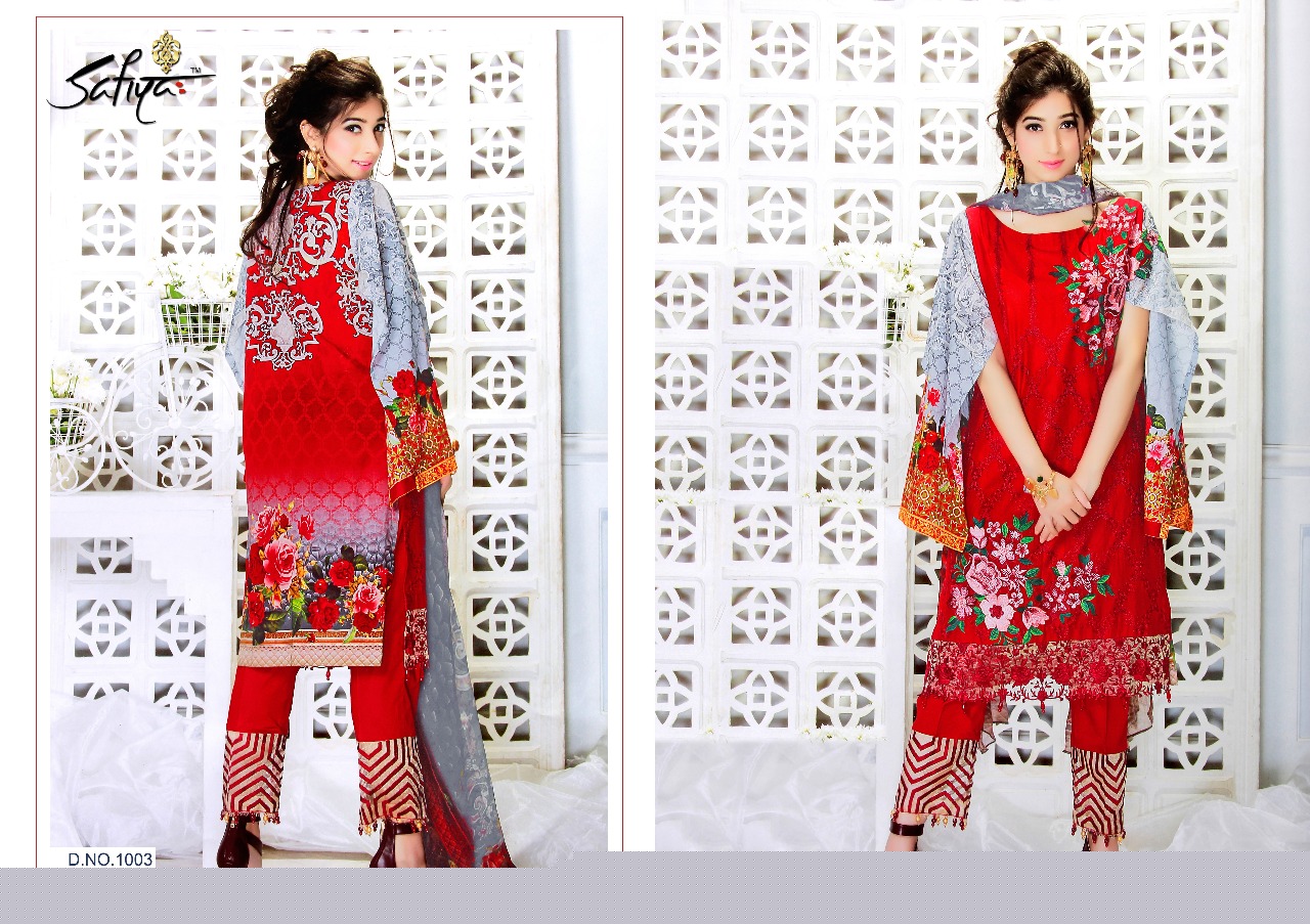 Jazmin By Safiya Collection 1001 To 1006 Series Beautiful Pakistani Suits Designer Colorful Stylish Fancy Embroidered Casual Wear Party Wear & Occasional Wear Glace Satin Cotton Printed Dresses At Wholesale Price