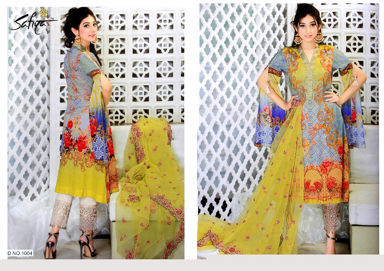 Jazmin By Safiya Collection 1001 To 1006 Series Beautiful Pakistani Suits Designer Colorful Stylish Fancy Embroidered Casual Wear Party Wear & Occasional Wear Glace Satin Cotton Printed Dresses At Wholesale Price