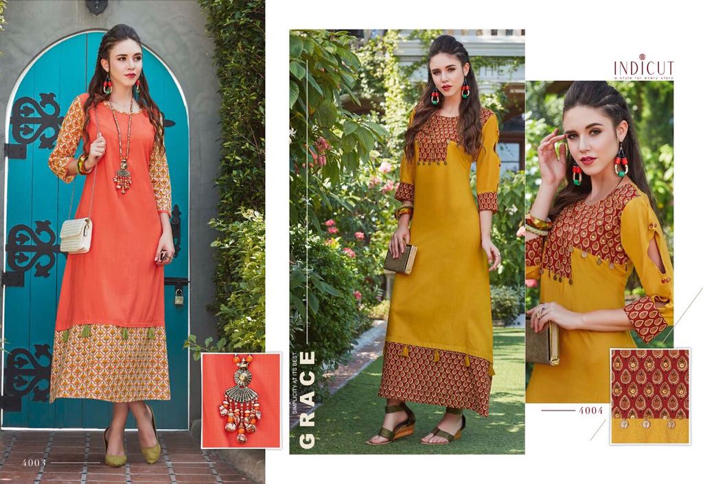 Karigari By Indicut 4001 To 4006 Series Stylish Colorful Fancy Beautiful Casual Wear & Ethnic Wear Cotton & Rayon Printed Kurtis At Wholesale Price