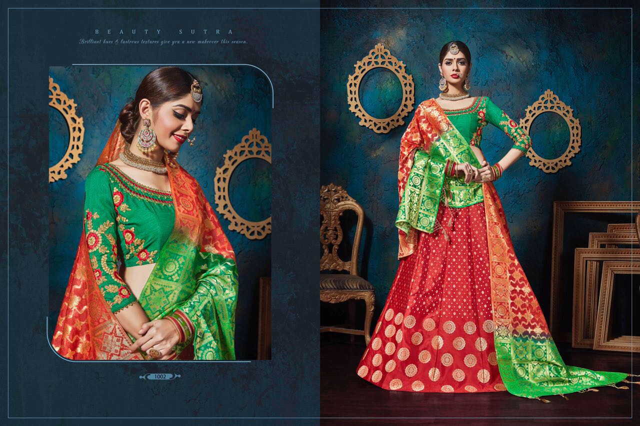 Kasak By Kianaa Fashion 1001 To 1008 Series Designer Beautiful Colorful Fancy Wedding Collection Party Wear & Occasional Wear Pure Silk Jacquard Embroidered Lehengas At Wholesale Price
