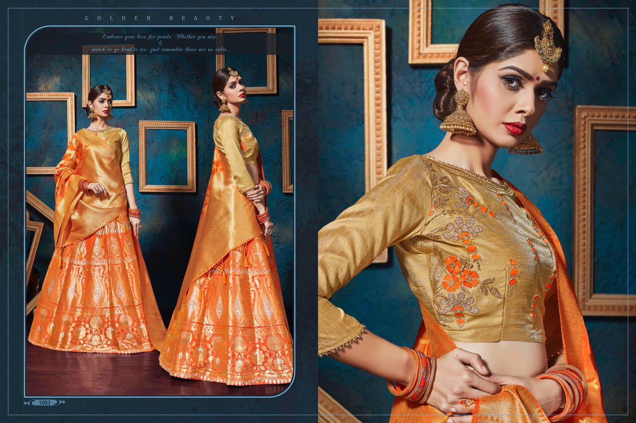 Kasak By Kianaa Fashion 1001 To 1008 Series Designer Beautiful Colorful Fancy Wedding Collection Party Wear & Occasional Wear Pure Silk Jacquard Embroidered Lehengas At Wholesale Price