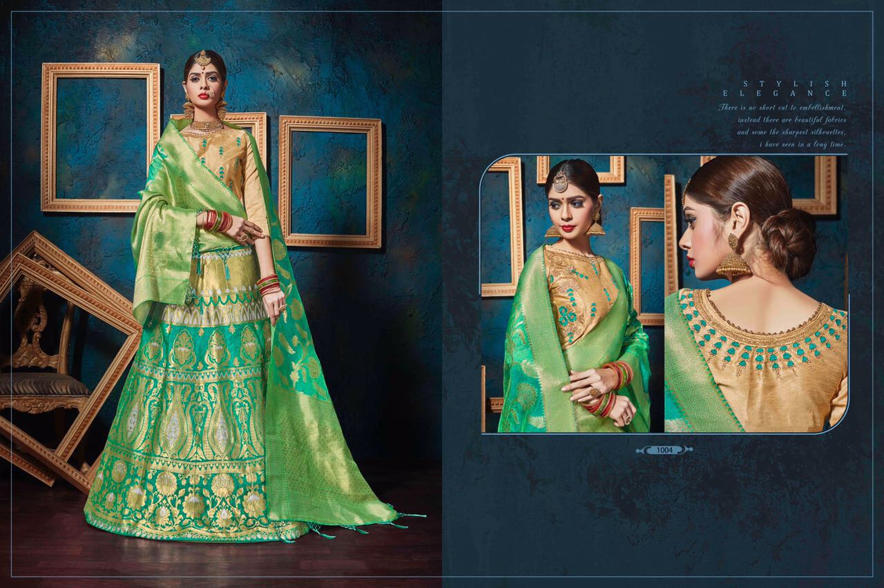 Kasak By Kianaa Fashion 1001 To 1008 Series Designer Beautiful Colorful Fancy Wedding Collection Party Wear & Occasional Wear Pure Silk Jacquard Embroidered Lehengas At Wholesale Price