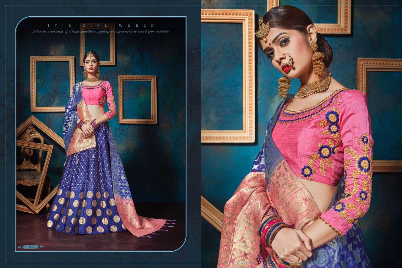 Kasak By Kianaa Fashion 1001 To 1008 Series Designer Beautiful Colorful Fancy Wedding Collection Party Wear & Occasional Wear Pure Silk Jacquard Embroidered Lehengas At Wholesale Price