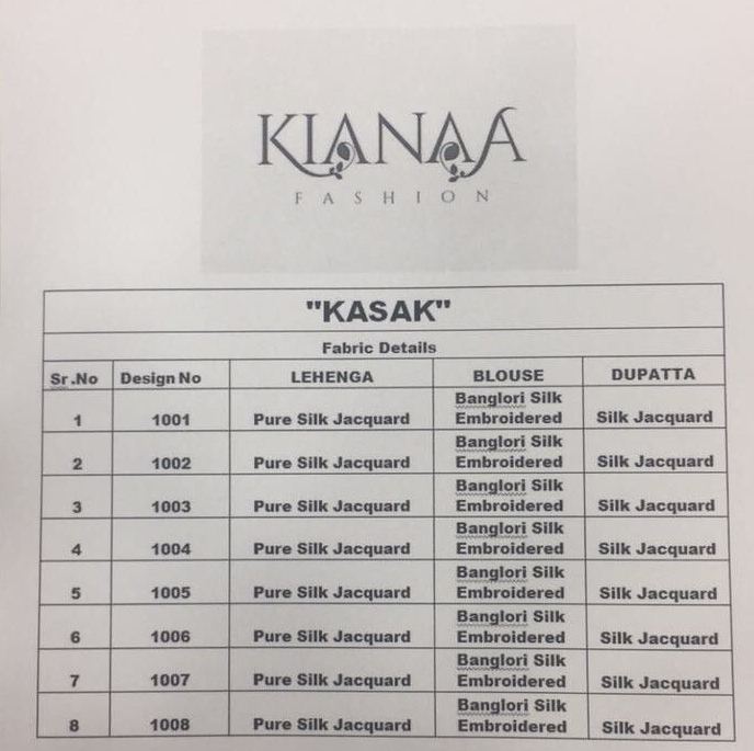 Kasak By Kianaa Fashion 1001 To 1008 Series Designer Beautiful Colorful Fancy Wedding Collection Party Wear & Occasional Wear Pure Silk Jacquard Embroidered Lehengas At Wholesale Price