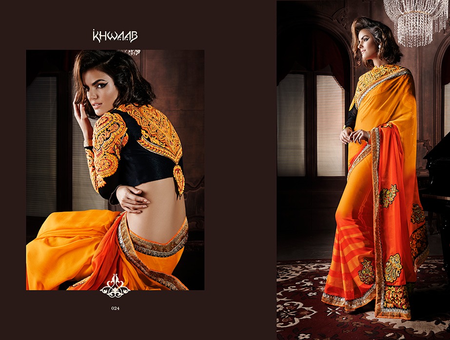 Khwaab Hit Designs By Khwaab Indian Traditional Wear Beautiful Stylish Designer Embroidered Occasional Wear & Party Wear Georgette/ Net/ Satin Chiffon Sarees At Wholesale Price