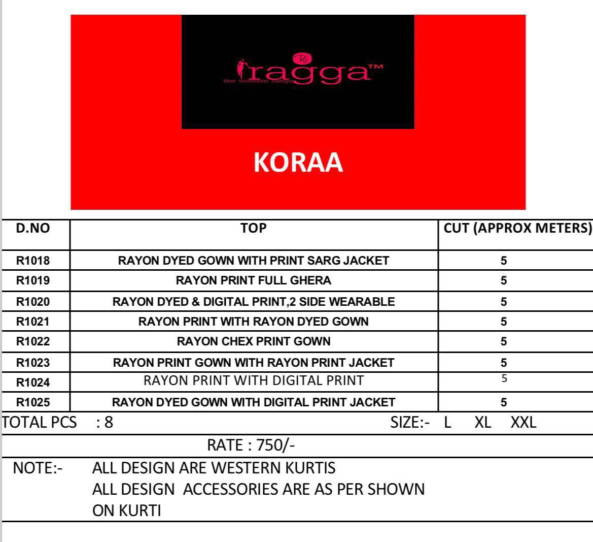 Koraa By Ragga 1035 To 1042 Series Designer Stylish Colorful Fancy Beautiful Party Wear & Ethnic Wear Rayon Printed Kurtis At Wholesale Price