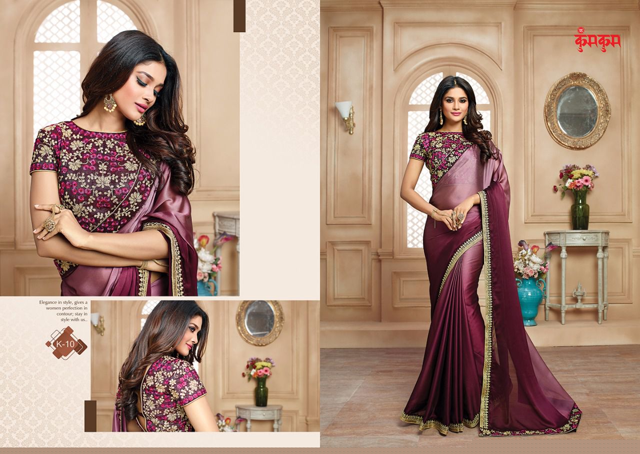 Kum Kum Vol-1 By Kum Kum 9 To 18 Series Designer Wedding Collection Beautiful Fancy Colorful Party Wear & Occasional Wear Georgette/ Chiffon & Satin Embroidered Sarees At Wholesale Price