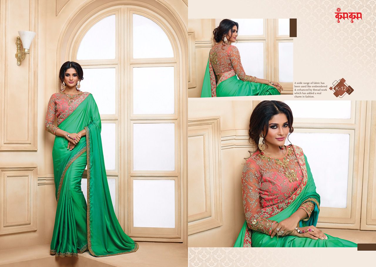 Kum Kum Vol-1 By Kum Kum 9 To 18 Series Designer Wedding Collection Beautiful Fancy Colorful Party Wear & Occasional Wear Georgette/ Chiffon & Satin Embroidered Sarees At Wholesale Price