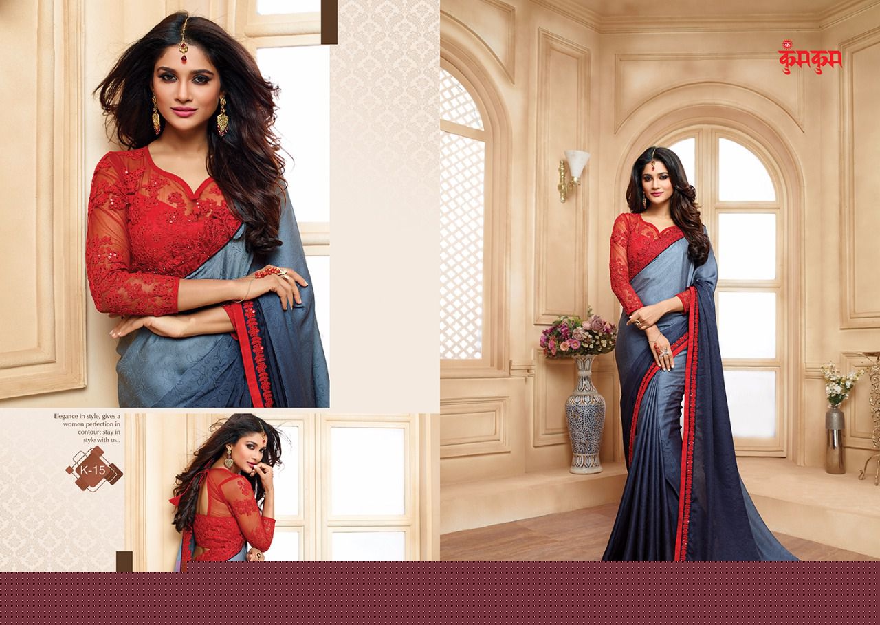 Kum Kum Vol-1 By Kum Kum 9 To 18 Series Designer Wedding Collection Beautiful Fancy Colorful Party Wear & Occasional Wear Georgette/ Chiffon & Satin Embroidered Sarees At Wholesale Price