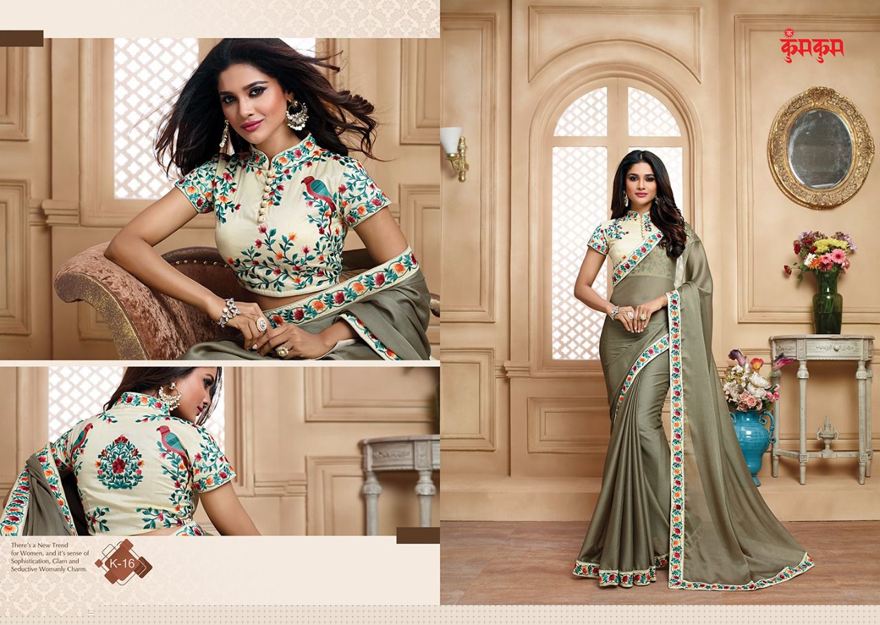 Kum Kum Vol-1 By Kum Kum 9 To 18 Series Designer Wedding Collection Beautiful Fancy Colorful Party Wear & Occasional Wear Georgette/ Chiffon & Satin Embroidered Sarees At Wholesale Price