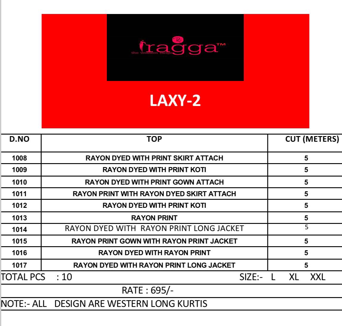 Laxy Vol-2 By Ragga 1008 To 1017 Series Designer Stylish Fancy Beautiful Colorful Casual & Party Wear & Ethnic Wear Rayon Printed & Dyed Long Kurtis At Wholesale Price