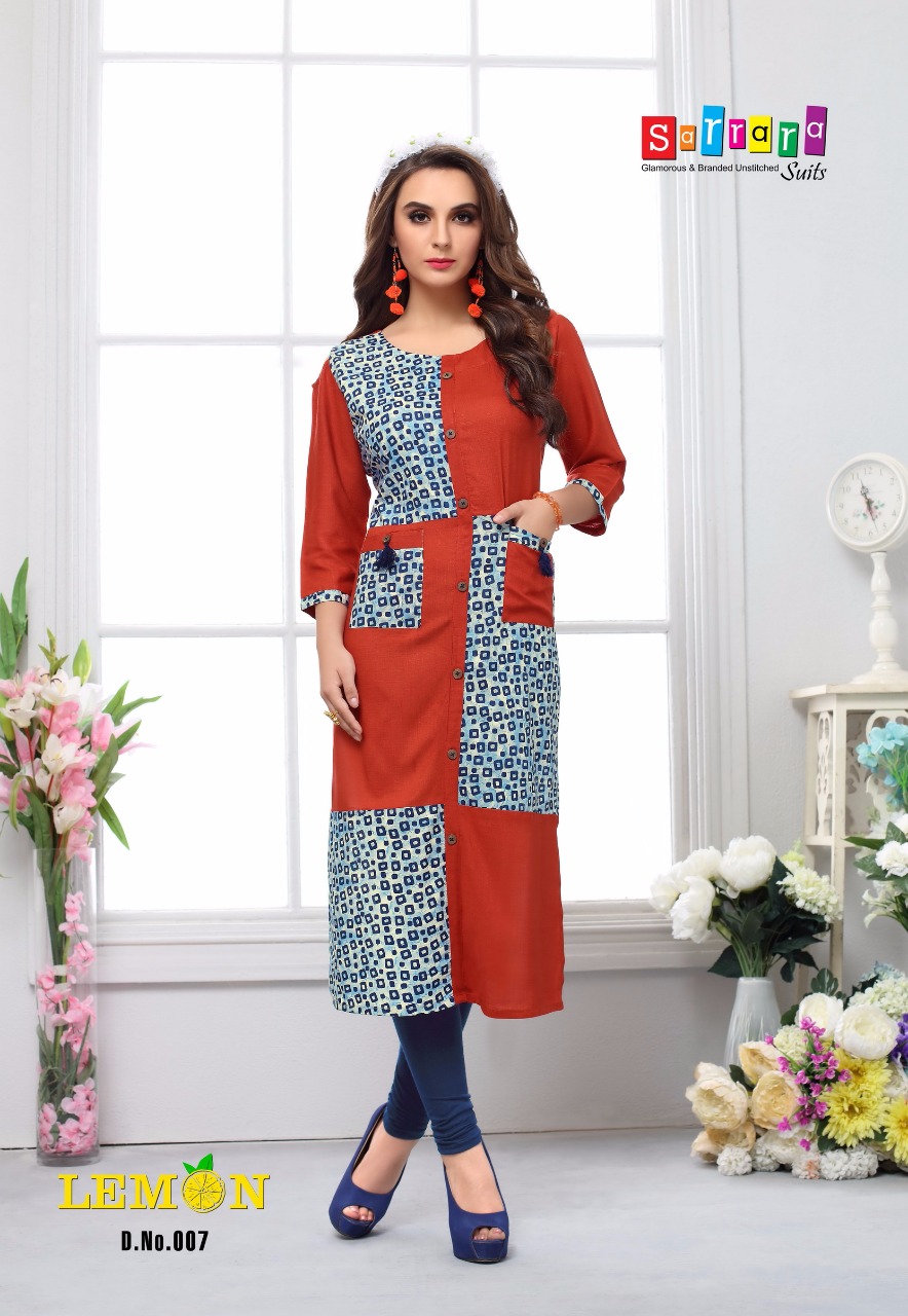Lemon By Sarrara 001 To 010 Series Colorful Beautiful Stylish Fancy Casual Wear & Ethnic Wear Rayon Printed Kurtis At Wholesale Price