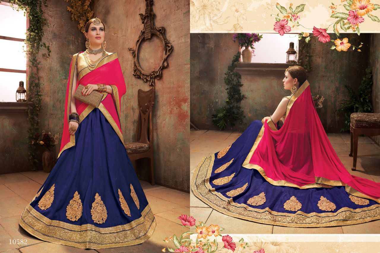 Majestic By Riddhoo Fashion 10581 To 10588 Series Designer Beautiful Fancy Colorful Party Wear & Occasional Wear Silk Lehengas At Wholesale Price
