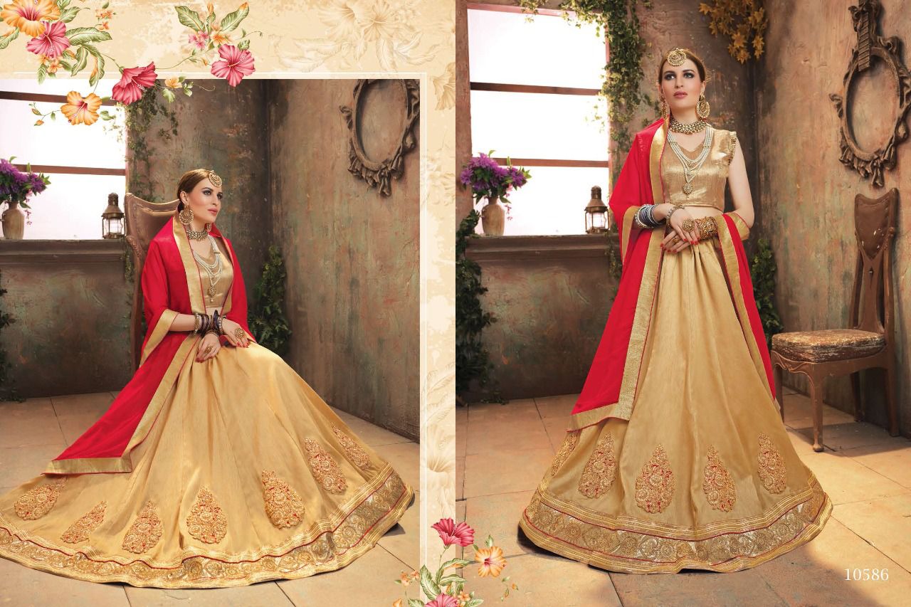 Majestic By Riddhoo Fashion 10581 To 10588 Series Designer Beautiful Fancy Colorful Party Wear & Occasional Wear Silk Lehengas At Wholesale Price