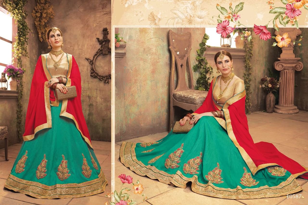 Majestic By Riddhoo Fashion 10581 To 10588 Series Designer Beautiful Fancy Colorful Party Wear & Occasional Wear Silk Lehengas At Wholesale Price