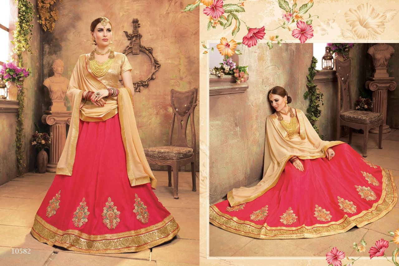Majestic By Riddhoo Fashion 10581 To 10588 Series Designer Beautiful Fancy Colorful Party Wear & Occasional Wear Silk Lehengas At Wholesale Price