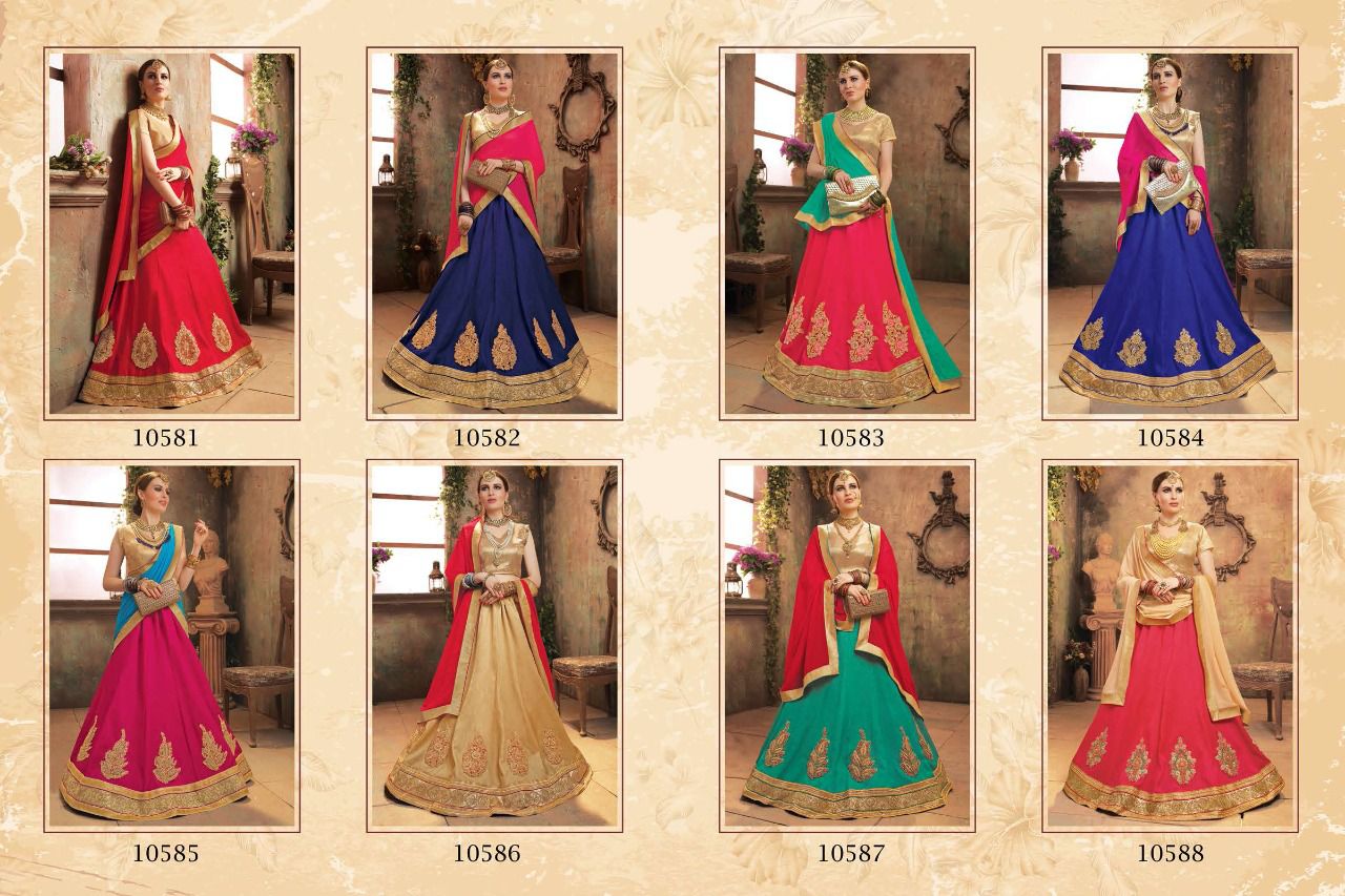Majestic By Riddhoo Fashion 10581 To 10588 Series Designer Beautiful Fancy Colorful Party Wear & Occasional Wear Silk Lehengas At Wholesale Price