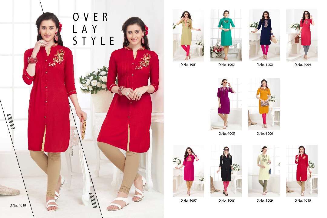 Maya 1001 To 1010 Series By Veera Tex Beautiful Embroidered Colourful Stylish Fancy Pretty Party Wear Casual Wear Occasional Wear Printed Reyon Kurti At Wholesale Price