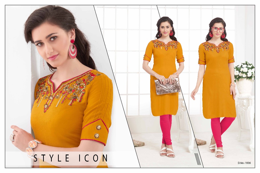 Maya 1001 To 1010 Series By Veera Tex Beautiful Embroidered Colourful Stylish Fancy Pretty Party Wear Casual Wear Occasional Wear Printed Reyon Kurti At Wholesale Price