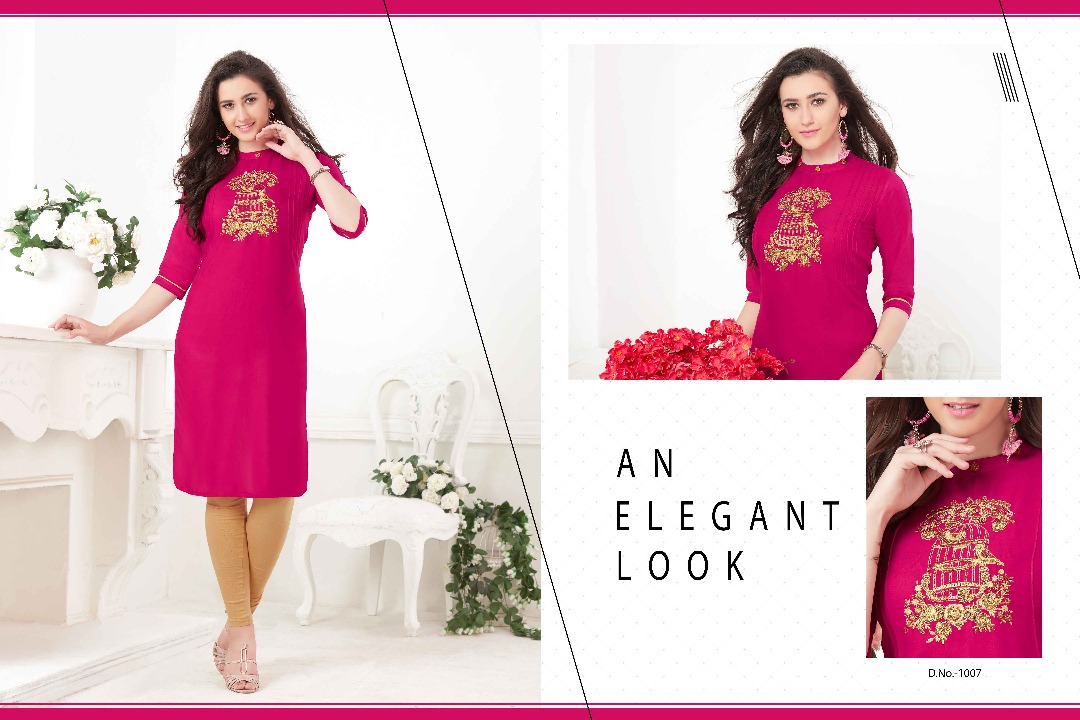 Maya 1001 To 1010 Series By Veera Tex Beautiful Embroidered Colourful Stylish Fancy Pretty Party Wear Casual Wear Occasional Wear Printed Reyon Kurti At Wholesale Price