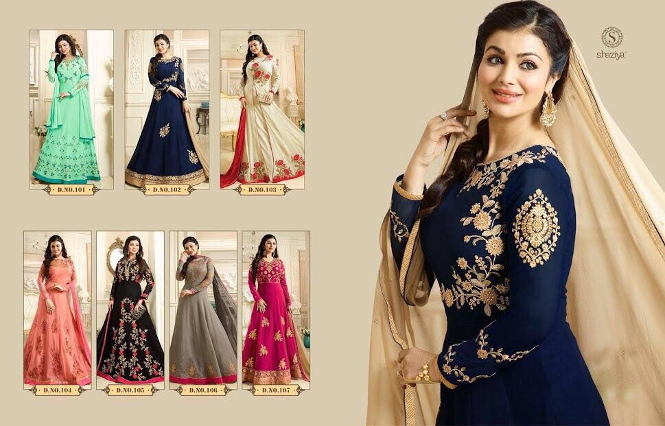 Mehrin By Shaziya 101 To 107 Series Indian Designer Anarkali Suits Embroidered Colorful Beautiful Occasional Wear & Party Wear Georgette Dresses At Wholesale Price