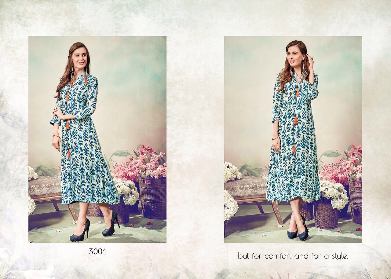 Menka By Yaazoo Fashion 3001 To 3008 Series Stylish Beautiful Colorful Fancy Casual Wear Cotton & Rayon Printed Kurtis At Wholesale Price