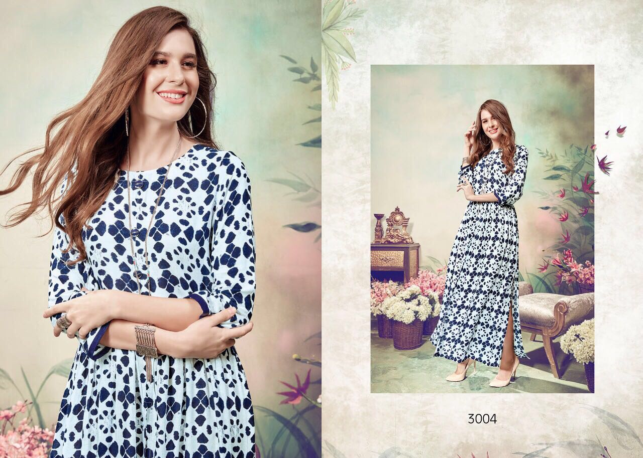 Menka By Yaazoo Fashion 3001 To 3008 Series Stylish Beautiful Colorful Fancy Casual Wear Cotton & Rayon Printed Kurtis At Wholesale Price