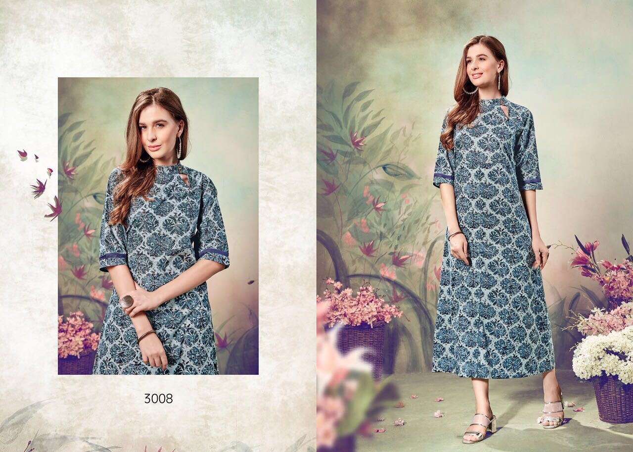 Menka By Yaazoo Fashion 3001 To 3008 Series Stylish Beautiful Colorful Fancy Casual Wear Cotton & Rayon Printed Kurtis At Wholesale Price
