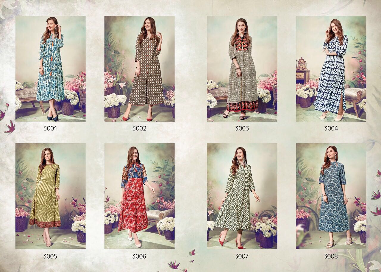 Menka By Yaazoo Fashion 3001 To 3008 Series Stylish Beautiful Colorful Fancy Casual Wear Cotton & Rayon Printed Kurtis At Wholesale Price