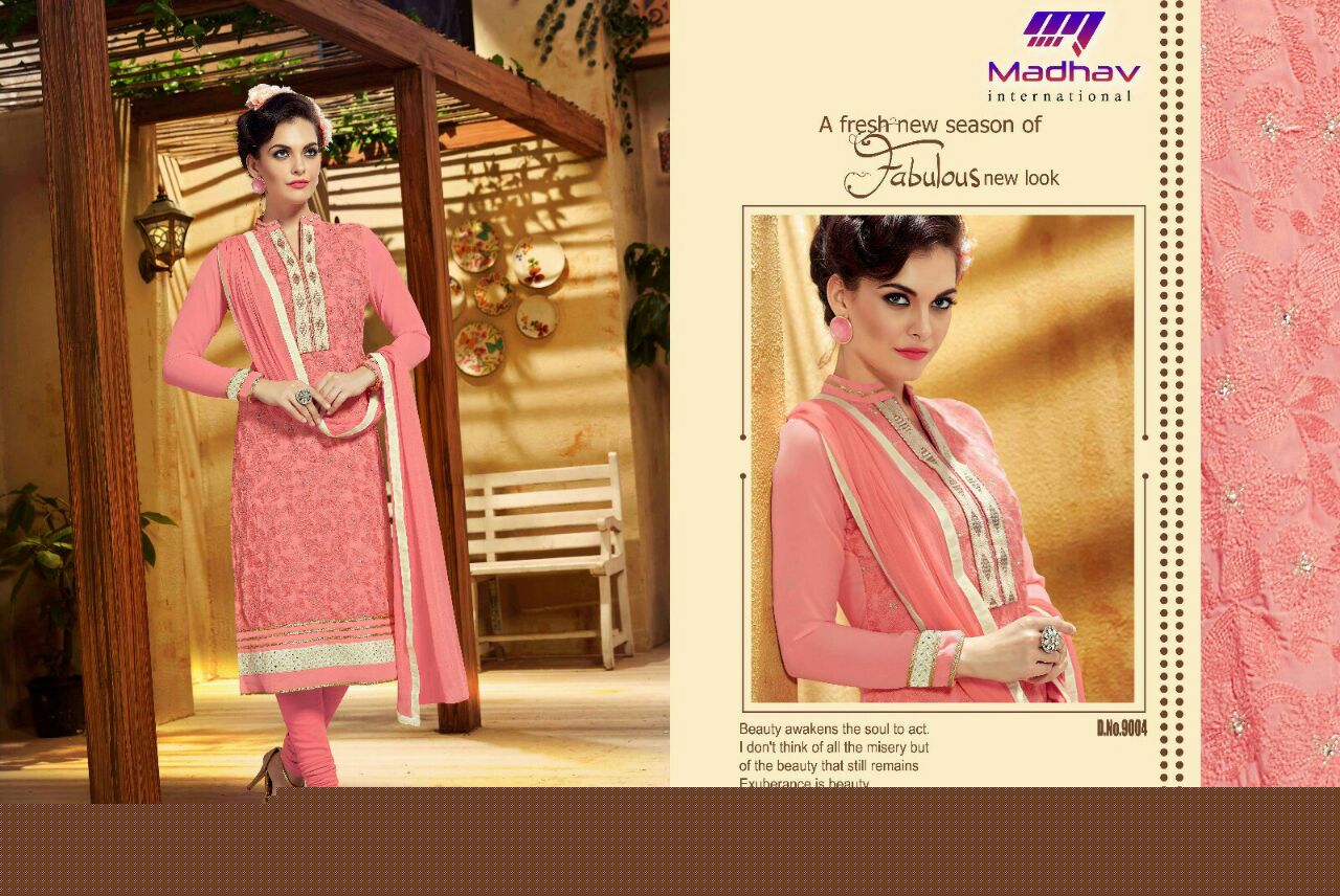 Misha By Madhav International 9001 To 9006 Series Beautiful Stylish Designer Embroidered Party Wear Georgette Dresses At Wholesale Price